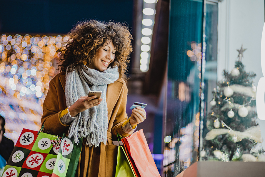 Woman holiday shopping.