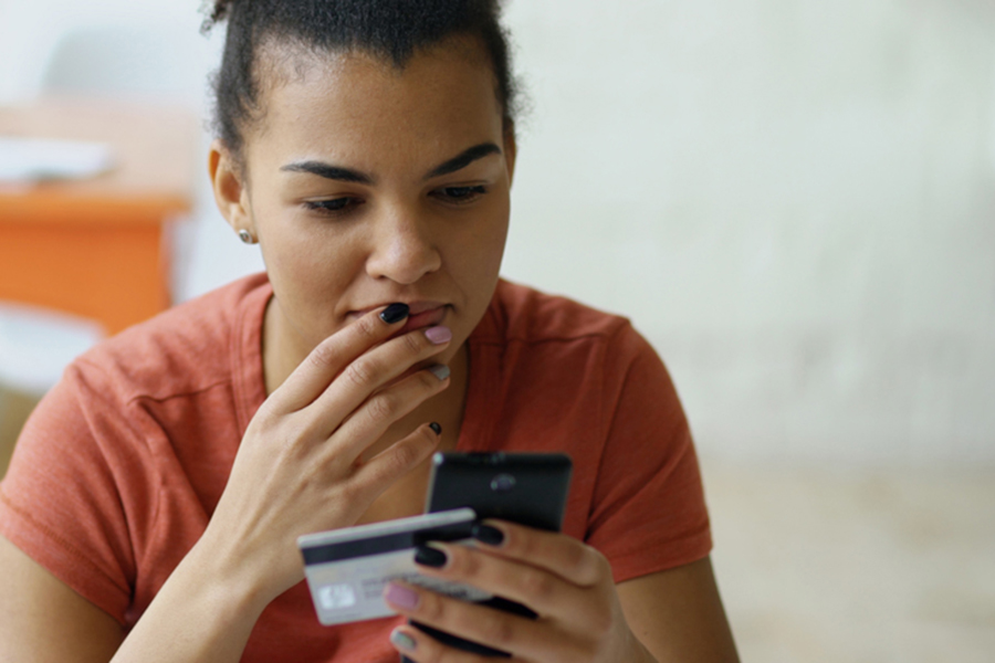 Woman looking at her phone.